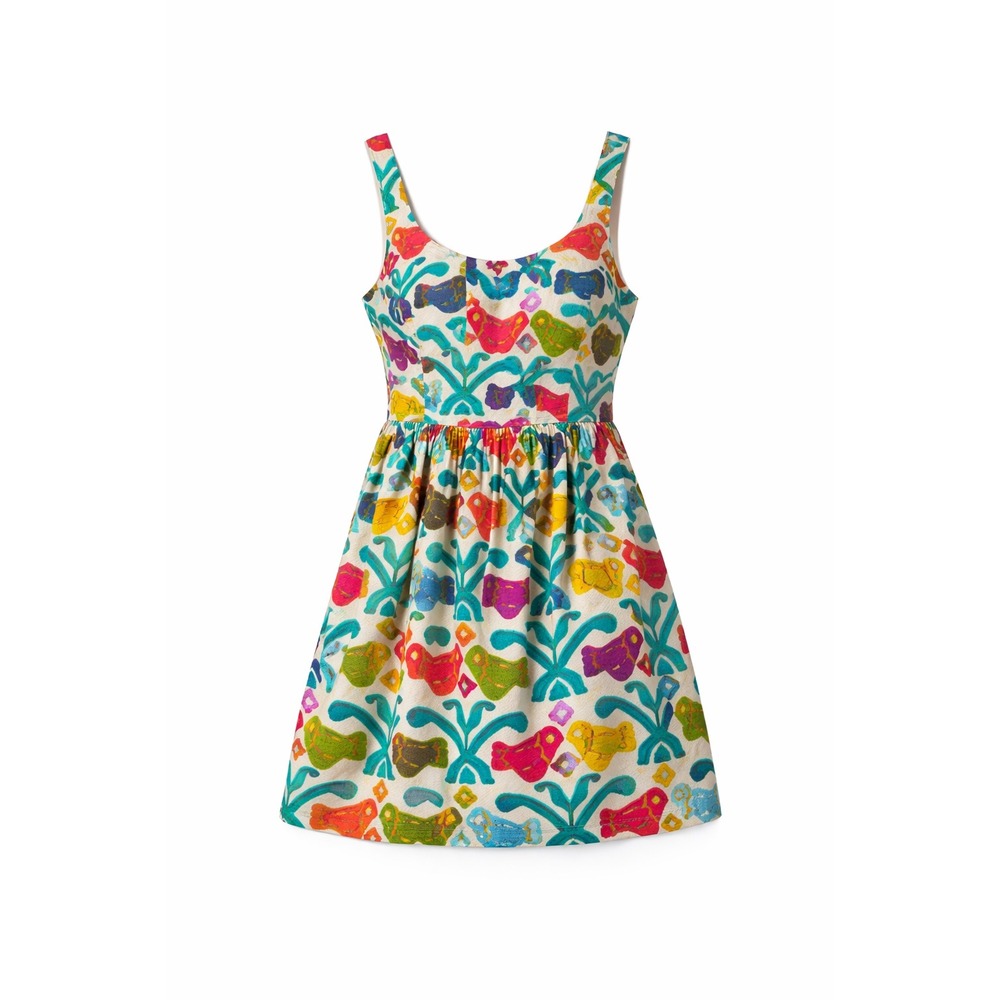 Anthro Judith March Aztec Bird Mini Dress Boho Festival Retro Fit & Flare L - Picture 3 of 8